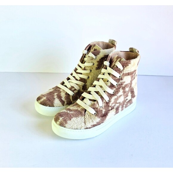 ELYSIAN Emily Morrison Ankara Ikat Silk Velvet High Top Sneakers 38 Rustic Oak - Picture 3 of 13